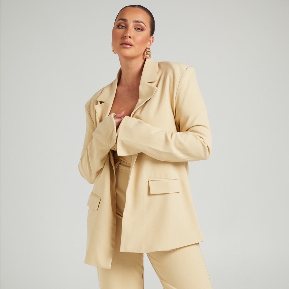 NWT WeWoreWhat Summer Stretch Herringbone Twill Blazer Taupe - Small